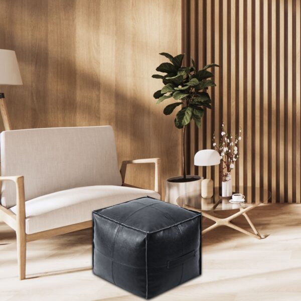 Cube Leather Pouf black