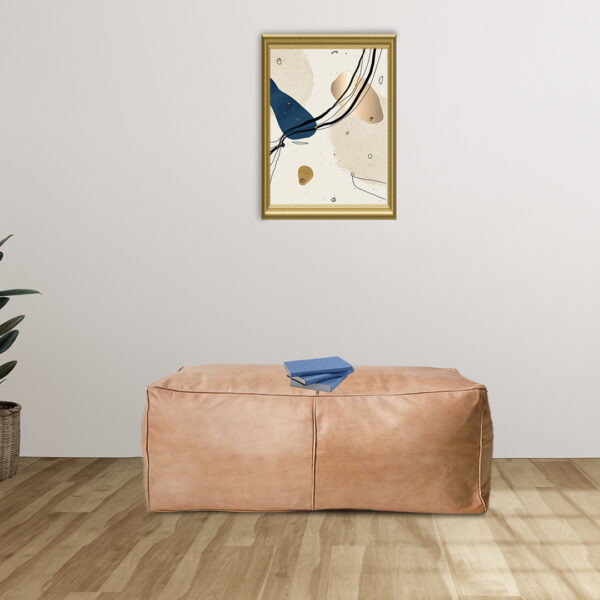 Large Leather Moroccan Pouf Nude Beige