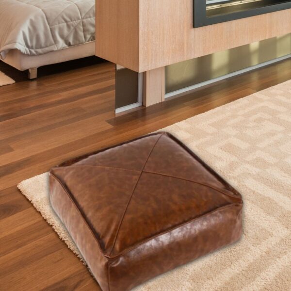 Leather Moroccan square pouf
