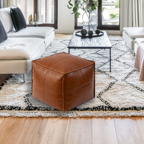 Cube leather pouf brown