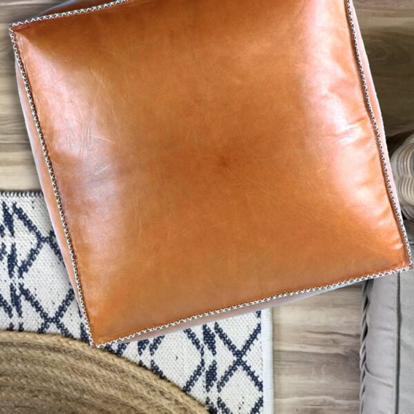 Handmade Braided Leather Pouf Brown