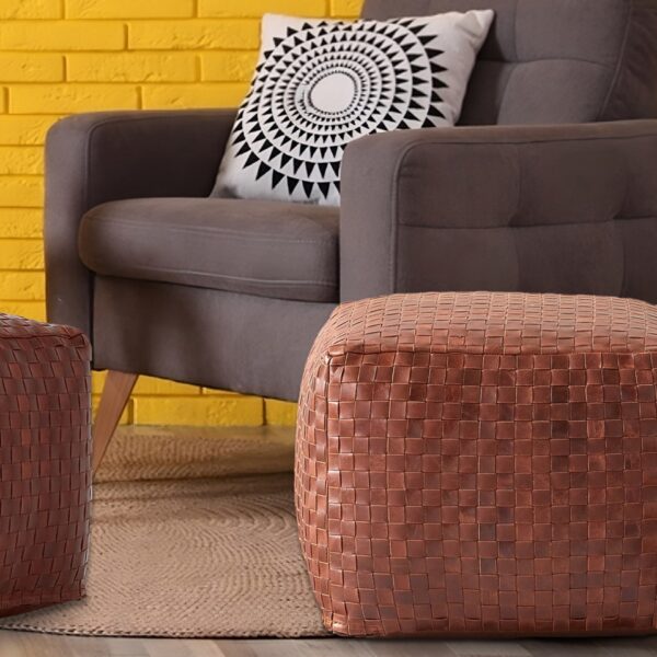 Brown Moroccan Leather pouf